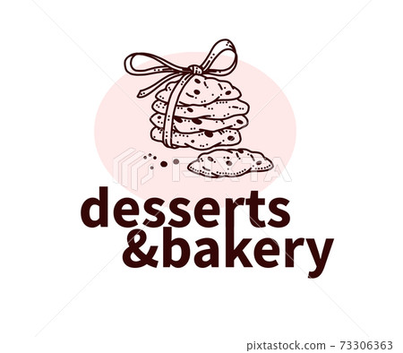 Desserts and bakery logo design with hand drawn cookies illustration.  73306363