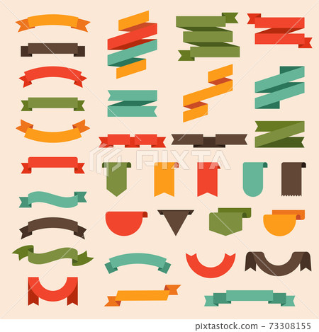 Flat ribbons. Modern curly banners labels and ribbons flags decor recent vector shapes 73308155