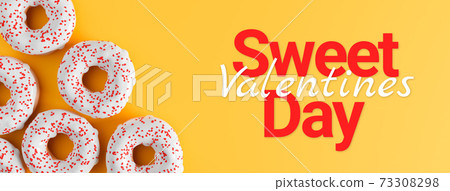 sweet valentines day concept, donuts with hearts banner sweet valentines day concept, donuts with hearts banner 73308298