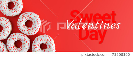 sweet valentines day concept, donuts with hearts banner 73308300