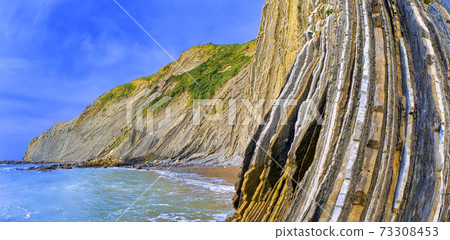 Steeply-tilted Layers of Flysch, Basque Coast UNESCO Global Geopark, Spain 73308453