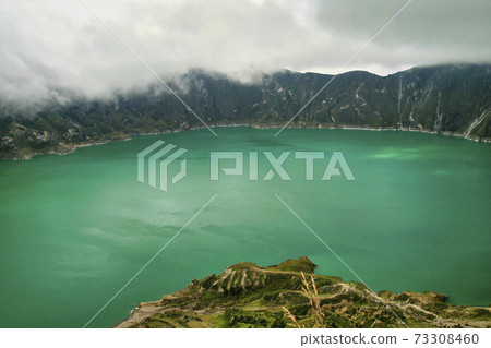 Lake-filled Quilotoa Caldera, Ecuadorian Andes, Ecuador 73308460