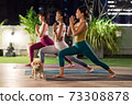 Asian weman group do yoga in city at night 73308878