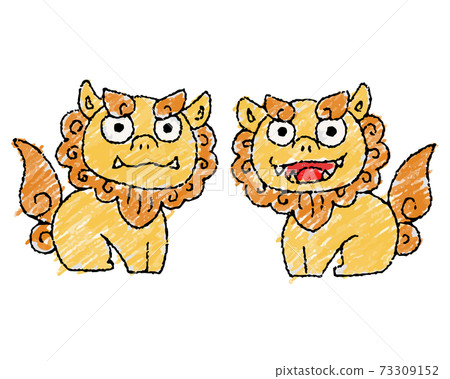 Illustration of cute crayon touch shisa 73309152