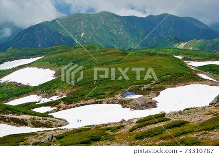在白山山的雪原上行走的登山者 在白山山的雪原上行走的登山者 73310787