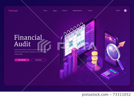 Financial audit isometric landing page, tax report Financial audit isometric landing page, tax report 73311052