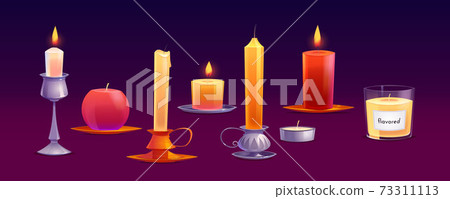 Burning wax candles different shapes with fire Burning wax candles different shapes with fire 73311113