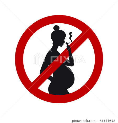 No smoking sign during pregnancy, black female silhouette of a pregnant woman with a cigarette in her hand. Vector illustration isolated on white background. No smoking sign during pregnancy, black female silhouette of a pregnant woman with a cigarette in her hand. Vector illustration isolated on white background. 73311658