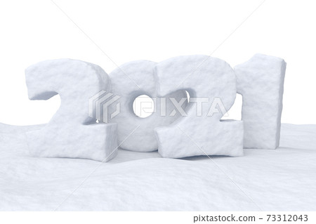 2021 Happy New Year snow text on snow isolated 2021 Happy New Year snow text on snow isolated 73312043