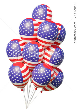 American patriotic balloons painted with USA flag with ribbons. American patriotic balloons painted with USA flag with ribbons. 73312048