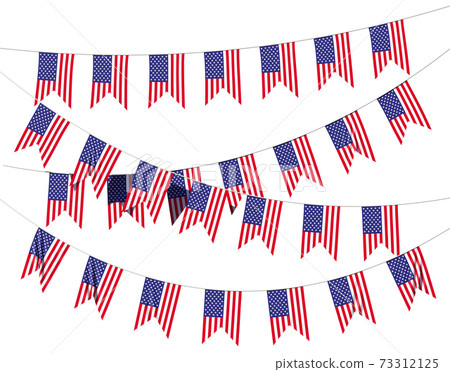 Strings of USA flags decorative hanging bunting isolated on white Strings of USA flags decorative hanging bunting isolated on white 73312125