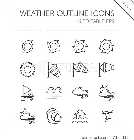 Weather and meteorology thin line icon set.... - Stock Illustration ...