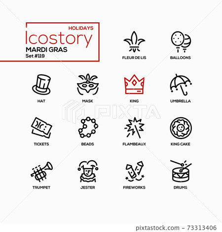 Mardi Gras - modern line design style icons set - Stock Illustration ...