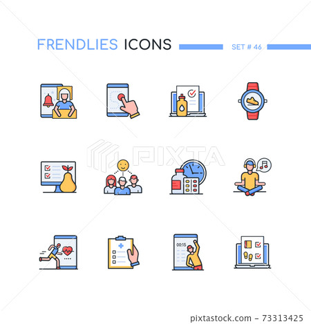 Healthcare mobile app - line design style icons set Healthcare mobile app - line design style icons set 73313425