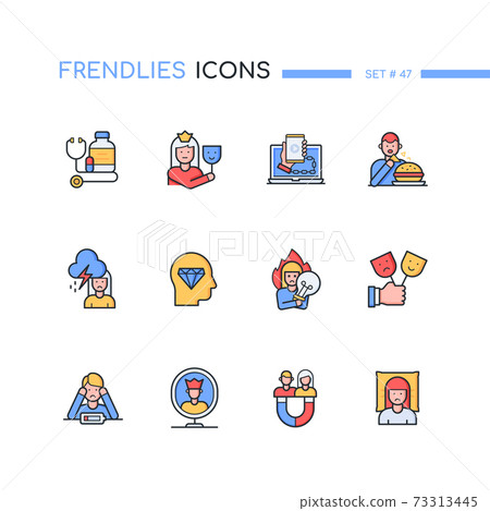 Psychological problems - line design style icons set 73313445