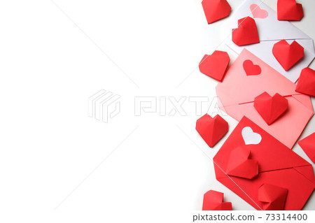 Red, pink, white paper envelopes with colored hearts, 3D handmade paper hearts on white background. Love, Valentine's, mother's, women's day, relations, wedding, romantic template copy space Red, pink, white paper envelopes with colored hearts, 3D handmade paper hearts on white background. Love, Valentine's, mother's, women's day, relations, wedding, romantic template copy space 73314400