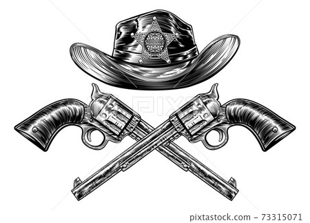 Crossed Hand Guns and Sheriff Star Cowboy Hat Crossed Hand Guns and Sheriff Star Cowboy Hat 73315071