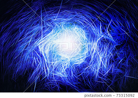 Abstract blue space background. A core of unearthly origin is approaching from the depths. Abstract blue space background. A core of unearthly origin is approaching from the depths. 73315092