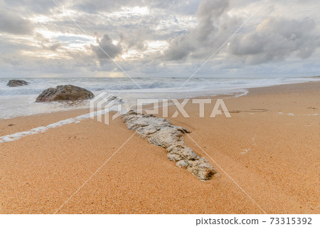 Rocks on a sandy beach in the Atlantic Ocean Rocks on a sandy beach in the Atlantic Ocean 73315392