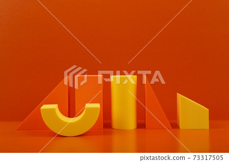 Abstract duotone geometric composition with orange and yellow figures on orange background with copy space Abstract duotone geometric composition with orange and yellow figures on orange background with copy space 73317505