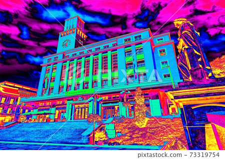 Historical building in the old town and tourists on the street. Gamma scan Historical building in the old town and tourists on the street. Gamma scan 73319754