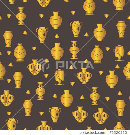 Gold seamless pattern. Dark background with gold vases. Vector illustration. Gold seamless pattern. Dark background with gold vases. Vector illustration. 73320250