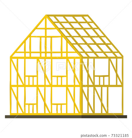 Concept wooden building frame icon, construction personal household edifice cartoon vector illustration, isolated on white. Concept wooden building frame icon, construction personal household edifice cartoon vector illustration, isolated on white. 73321185