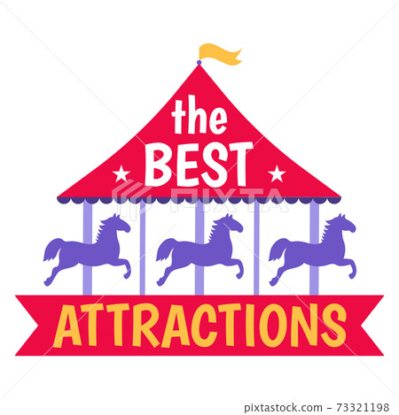 Best attractions circus amusement, concept horse round carousel, icon entertainment carnival flat vector illustration, isolated on white. Best attractions circus amusement, concept horse round carousel, icon entertainment carnival flat vector illustration, isolated on white. 73321198