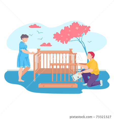 Lovely young family together collect baby cot,... - Stock Illustration  [73321327] - PIXTA