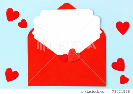 Greeting card red hearts decoration Valentines Day flat lay Greeting card red hearts decoration Valentines Day flat lay 73321958