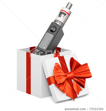 Electronic cigarette inside gift box, present concept. 3D rendering 73322103