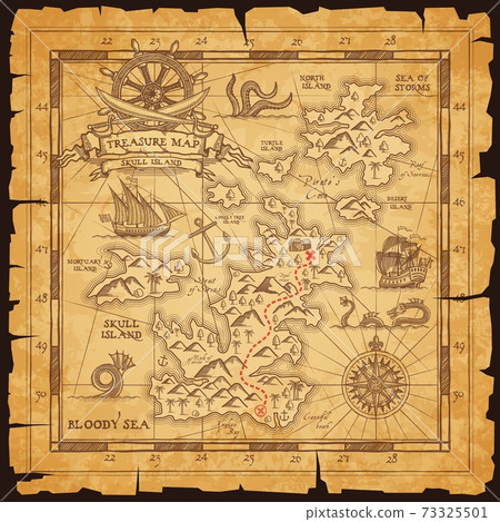 Old pirate vector map with treasure location. - Stock Illustration ...