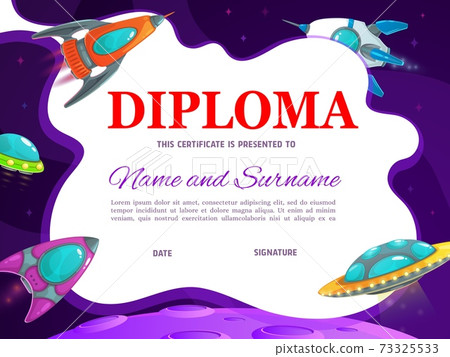 School education diploma with cartoon rockets School education diploma with cartoon rockets 73325533