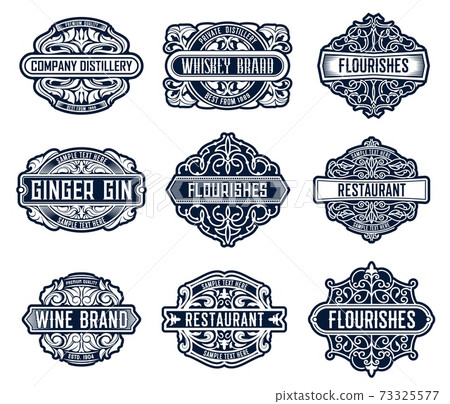 Flourishes lables, luxury templates with ornament 73325577