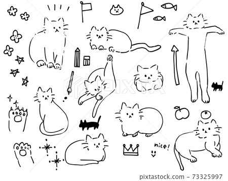 一隻單色貓的手繪插圖 73325997