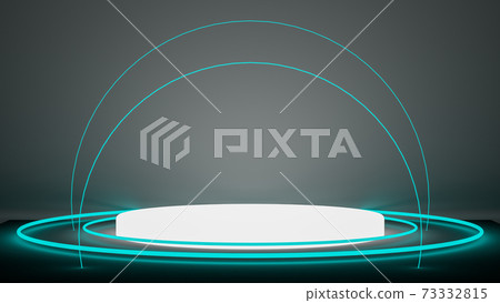 Pedestal podium. Abstract 3d concept illuminated pedestal by spotlights. Perfect image for fashion, clothes or cosmetics. Place your object or product on pedestal. 3d rendering 73332815