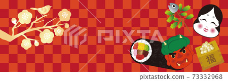 2月春季Setsuban橫幅背景Ekata Maki Otafuku Oni複製空間插圖材料 73332968