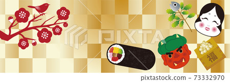 2月春季Setsuban橫幅背景Ekata Maki Otafuku Oni複製空間插圖材料 73332970