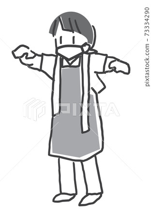 體驗illustration美大島Tsu的插圖，為戴著和服的女人戴上口罩 73334290