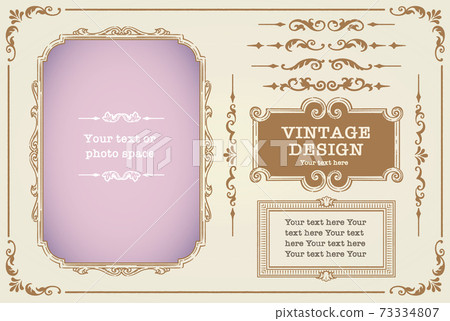 向量組的古董裝飾框架,裝飾線條和裝飾品。用於相框等 向量組的古董裝飾框架,裝飾線條和裝飾品。用於相框等 73334807