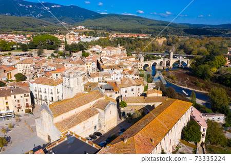 Aerial view of Besalu old town, Spain 73335224
