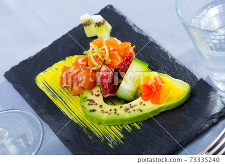 Tuna tartar with avocado and spicy sauce Tuna tartar with avocado and spicy sauce 73335240