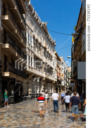 Typical pedestrian street of Cartagena city on summer day, Spain Typical pedestrian street of Cartagena city on summer day, Spain 73336245