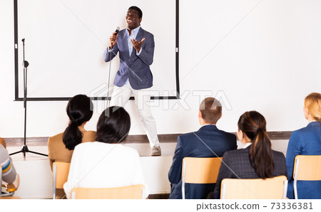 Emotional aframerican business coach giving motivational training Emotional aframerican business coach giving motivational training 73336381