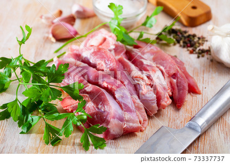 Pieces of raw turkey thigh Pieces of raw turkey thigh 73337737