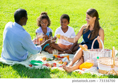 Parents with daughter and son at picnic Parents with daughter and son at picnic 73338700