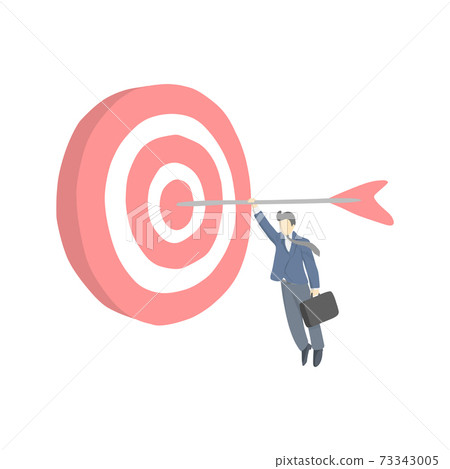 vector illustration businessman hanging on a bow at the middle of target. Business success concept. vector illustration businessman hanging on a bow at the middle of target. Business success concept. 73343005