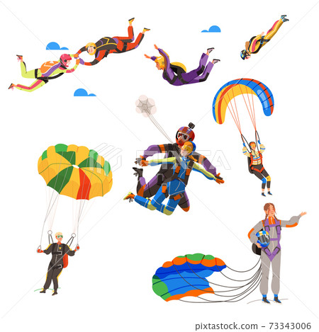 Paratroopers or Parachutist Free-falling and Descenting with Parachutes Vector Set Paratroopers or Parachutist Free-falling and Descenting with Parachutes Vector Set 73343006