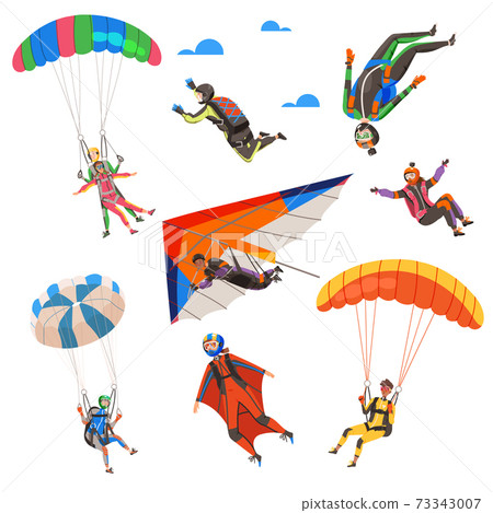 Paratroopers or Parachutist Free-falling and Descenting with Parachutes Vector Set Paratroopers or Parachutist Free-falling and Descenting with Parachutes Vector Set 73343007