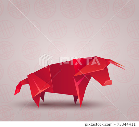 Red origami bull made of paper on Chinese... - Stock Illustration  [73344411] - PIXTA